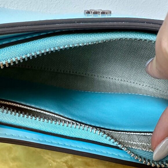 Tory Burch Emerson Patent Leather Shoulder Bag in Light Celeste - Picture 12 of 15